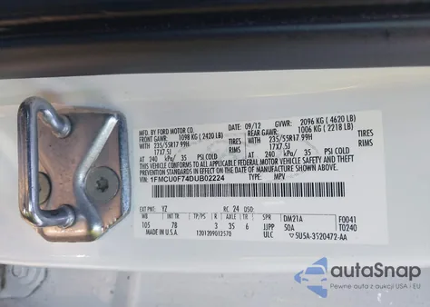 2013 Ford Escape S z USA, uszkodzony, nr VIN 1FMCU0F74DUB02224